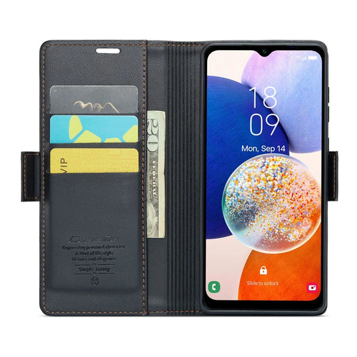 For Samsung Galaxy A14 5G / 4G Leather Case CASEME 023 RFID Blocking 3 Card Slot Mobile Cover - Black - 2