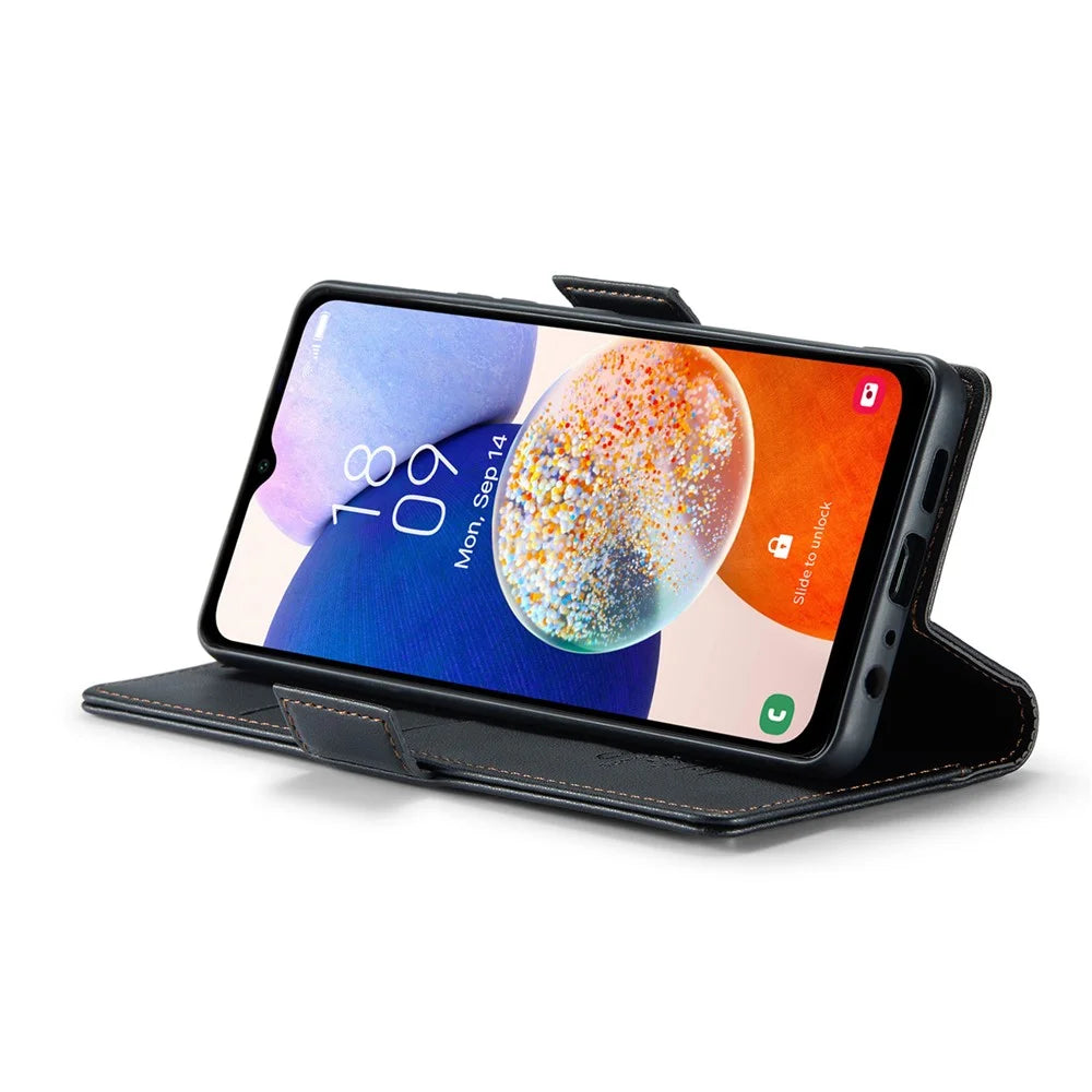 For Samsung Galaxy A14 5G / 4G Leather Case CASEME 023 RFID Blocking 3 Card Slot Mobile Cover - Black - 3
