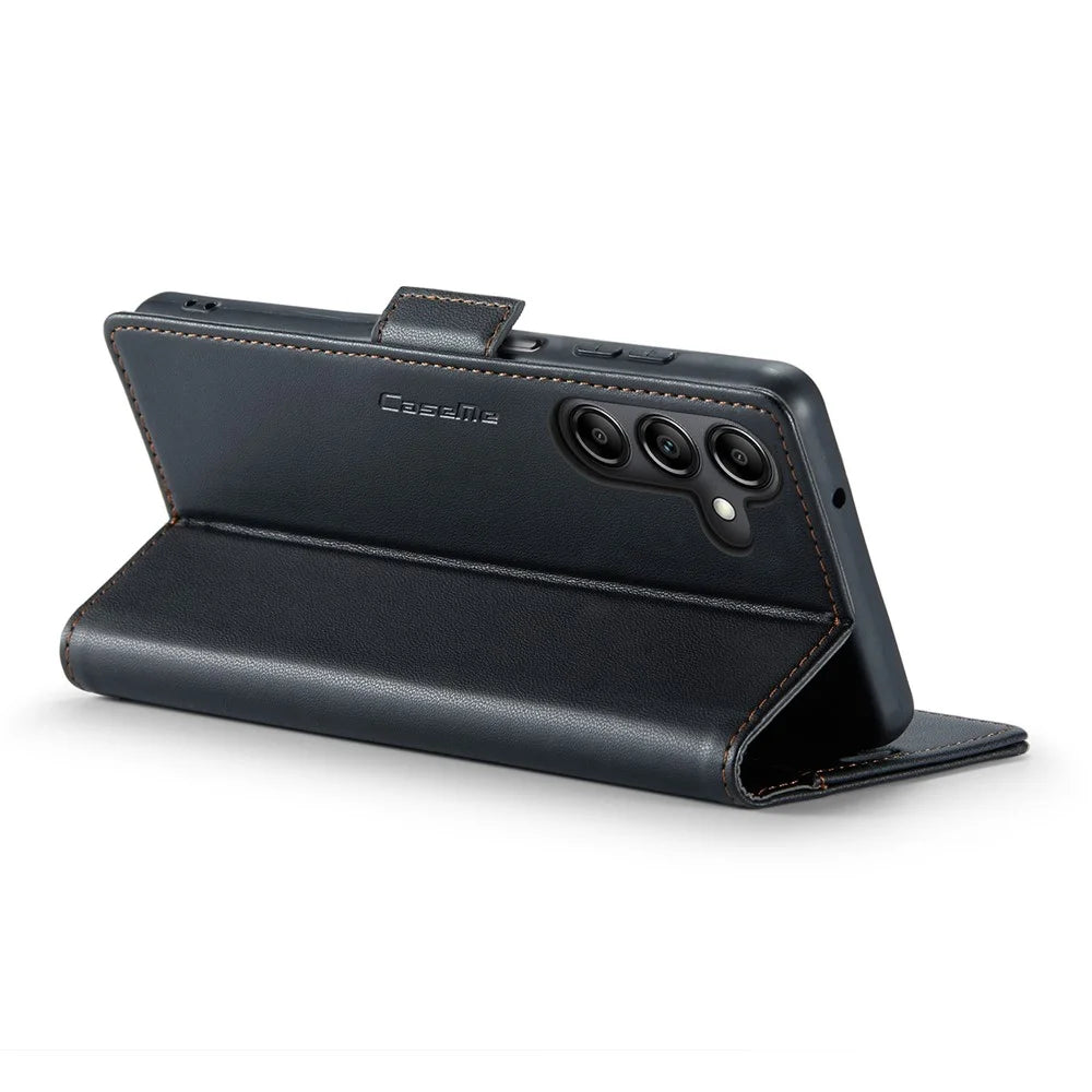 For Samsung Galaxy A14 5G / 4G Leather Case CASEME 023 RFID Blocking 3 Card Slot Mobile Cover - Black - 4
