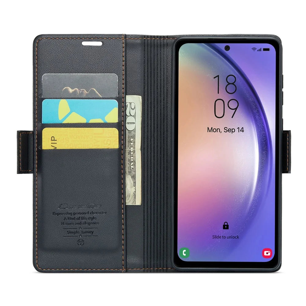 For Samsung Galaxy A54 5G Leather Case CASEME 023 RFID Blocking 3 Card Slot Mobile Cover - Black - 2