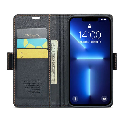 For iPhone 13 Pro Max Leather Case CASEME 023 RFID Blocking 3 Card Slot Mobile Cover - Black - 2