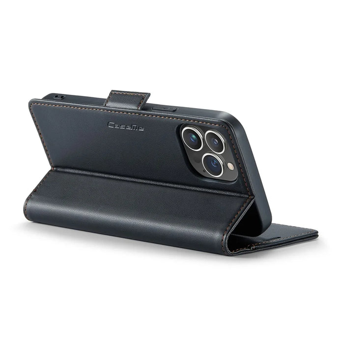 For iPhone 13 Pro Max Leather Case CASEME 023 RFID Blocking 3 Card Slot Mobile Cover - Black - 4