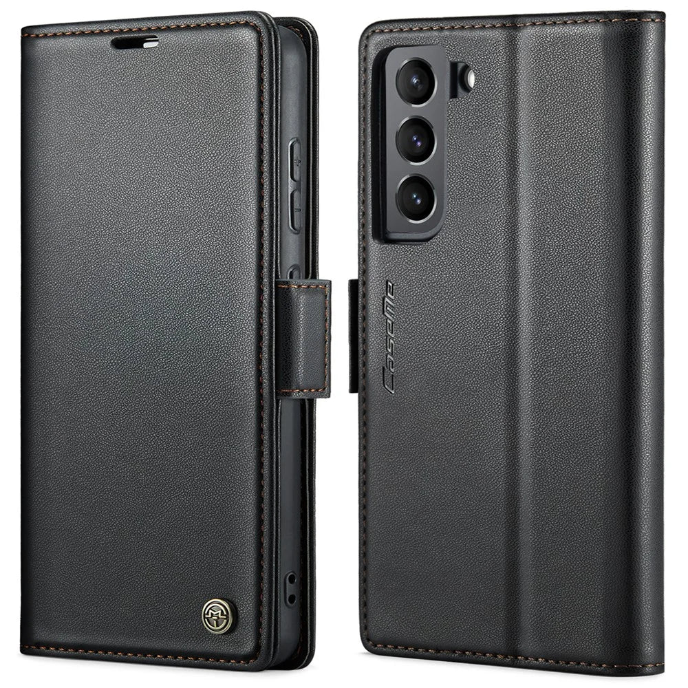 For Samsung Galaxy S22 5G Leather Case CASEME 023 RFID Blocking 3 Card Slot Mobile Cover - Black - 1