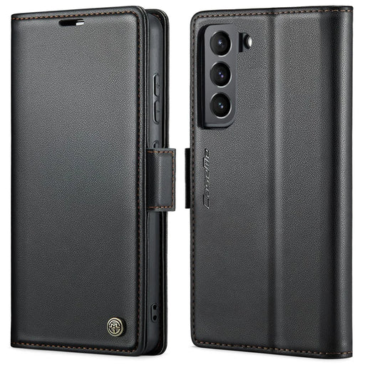 For Samsung Galaxy S22 5G Leather Case CASEME 023 RFID Blocking 3 Card Slot Mobile Cover - Black - 1