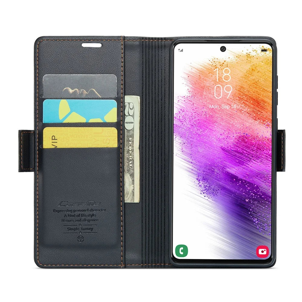 For Samsung Galaxy A73 5G Leather Case CASEME 023 RFID Blocking 3 Card Slot Mobile Cover - Black - 2