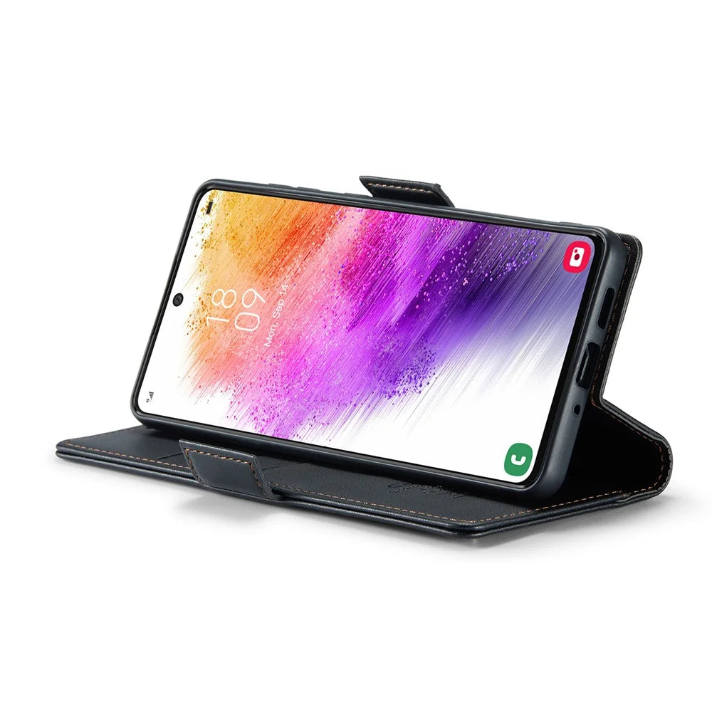 For Samsung Galaxy A73 5G Leather Case CASEME 023 RFID Blocking 3 Card Slot Mobile Cover - Black - 3