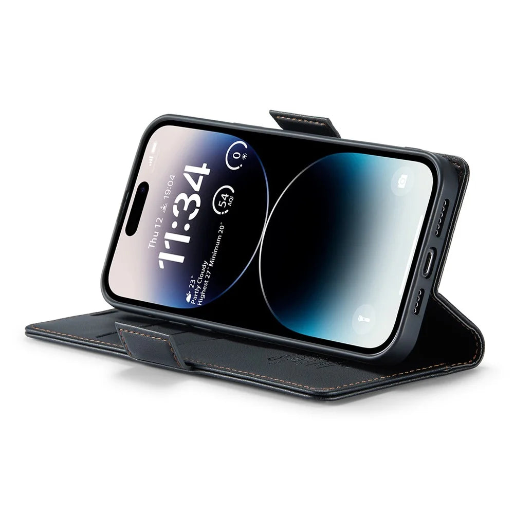 For iPhone 14 Pro Max Leather Case CASEME 023 RFID Blocking 3 Card Slot Mobile Cover - Black - 3