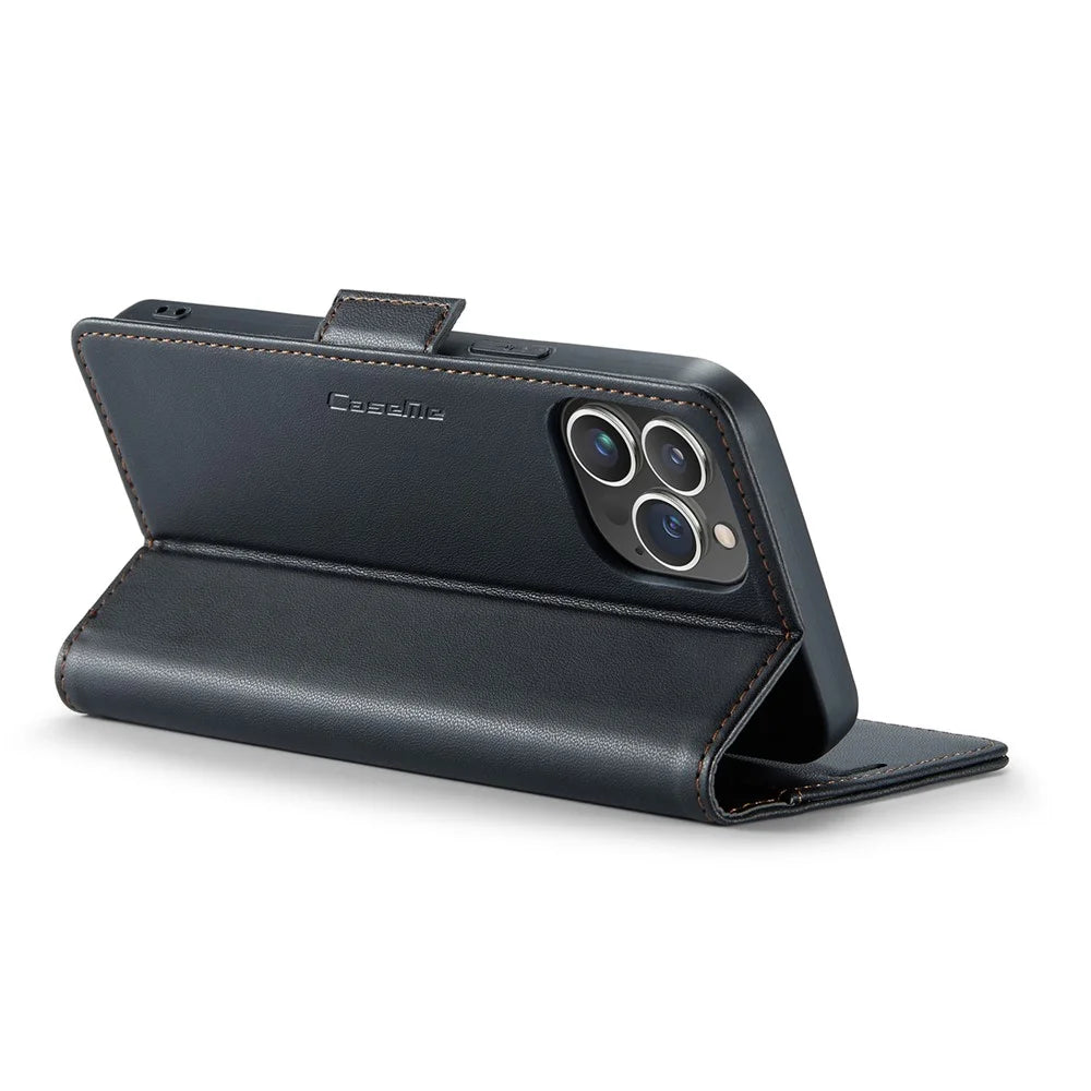 For iPhone 14 Pro Max Leather Case CASEME 023 RFID Blocking 3 Card Slot Mobile Cover - Black - 4