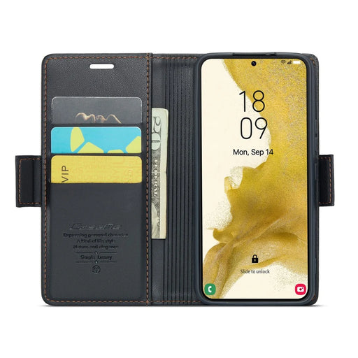 For Samsung Galaxy S22+ 5G Leather Case CASEME 023 RFID Blocking 3 Card Slot Mobile Cover - Black - 2