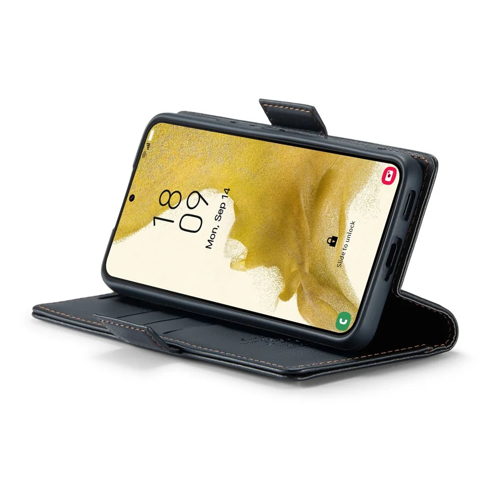 For Samsung Galaxy S22+ 5G Leather Case CASEME 023 RFID Blocking 3 Card Slot Mobile Cover - Black - 3