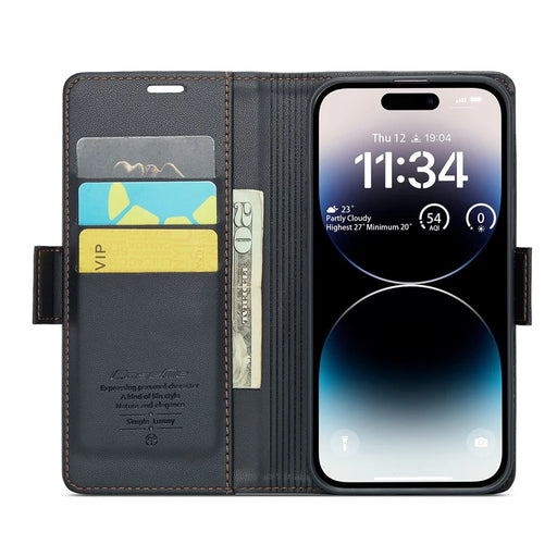 For iPhone 14 Pro Leather Case CASEME 023 RFID Blocking 3 Card Slot Mobile Cover - Black - 2
