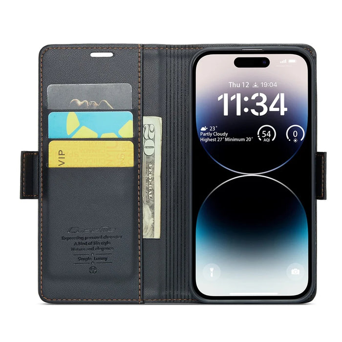 For iPhone 14 Pro Leather Case CASEME 023 RFID Blocking 3 Card Slot Mobile Cover - Black - 2