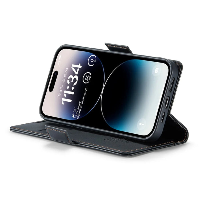 For iPhone 14 Pro Leather Case CASEME 023 RFID Blocking 3 Card Slot Mobile Cover - Black - 3
