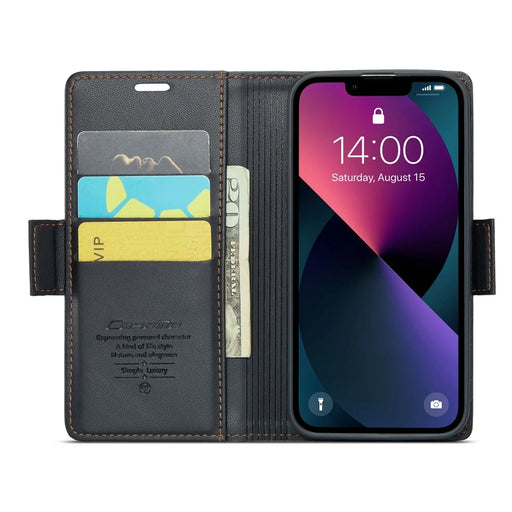 For iPhone 14 Plus Leather Case CASEME 023 RFID Blocking 3 Card Slot Mobile Cover - Black - 2