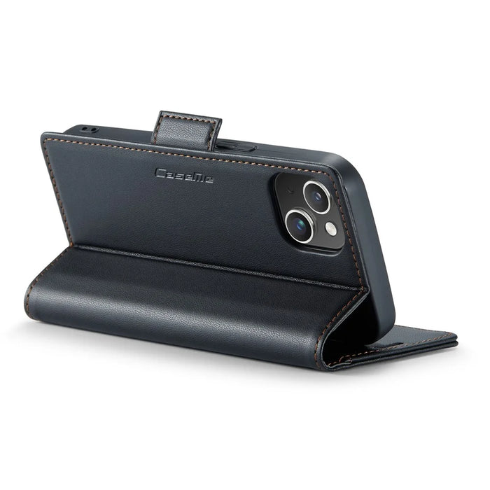 For iPhone 14 Plus Leather Case CASEME 023 RFID Blocking 3 Card Slot Mobile Cover - Black - 4