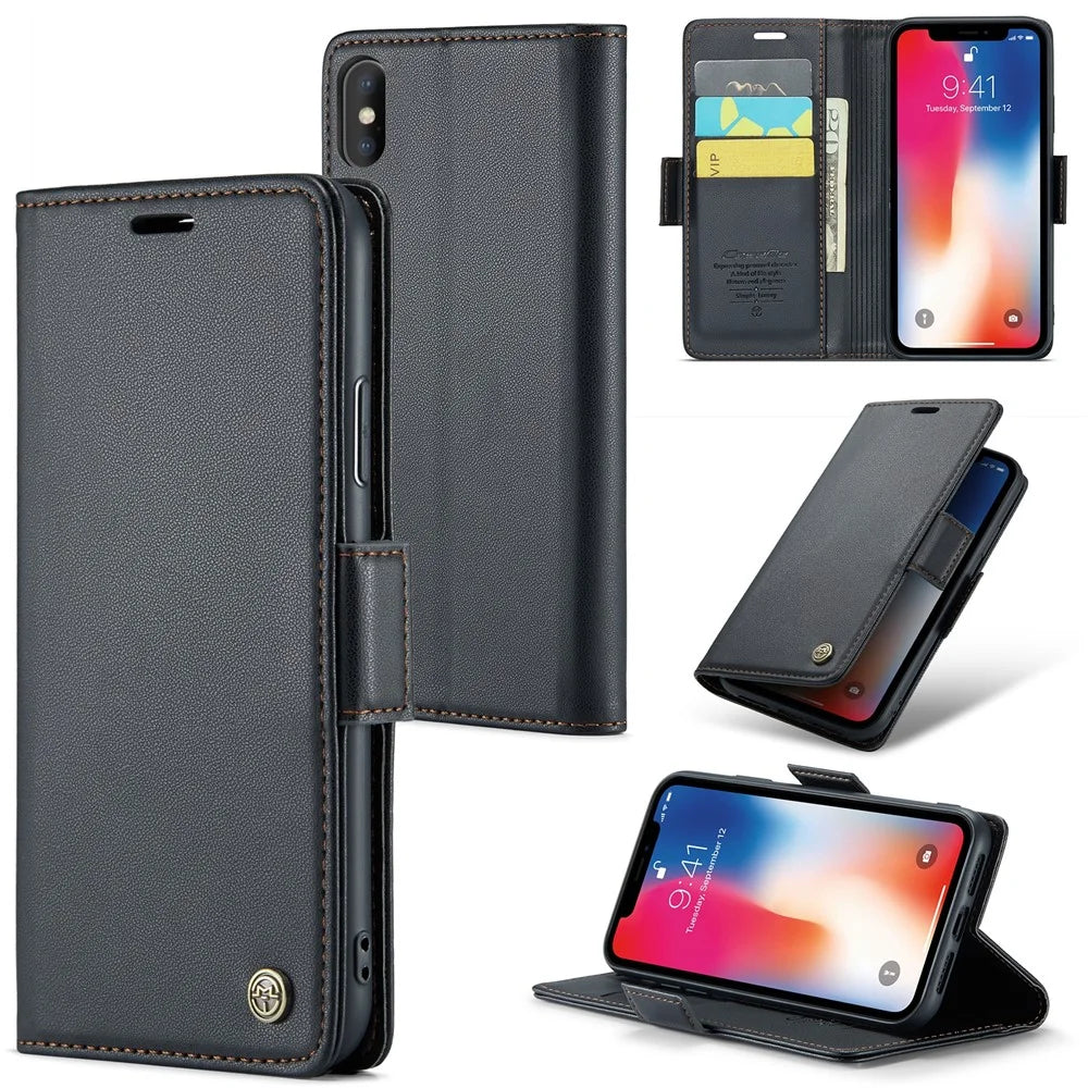 For iPhone XS Max Leather Case CASEME 023 RFID Blocking 3 Card Slot Mobile Cover - Black - 1