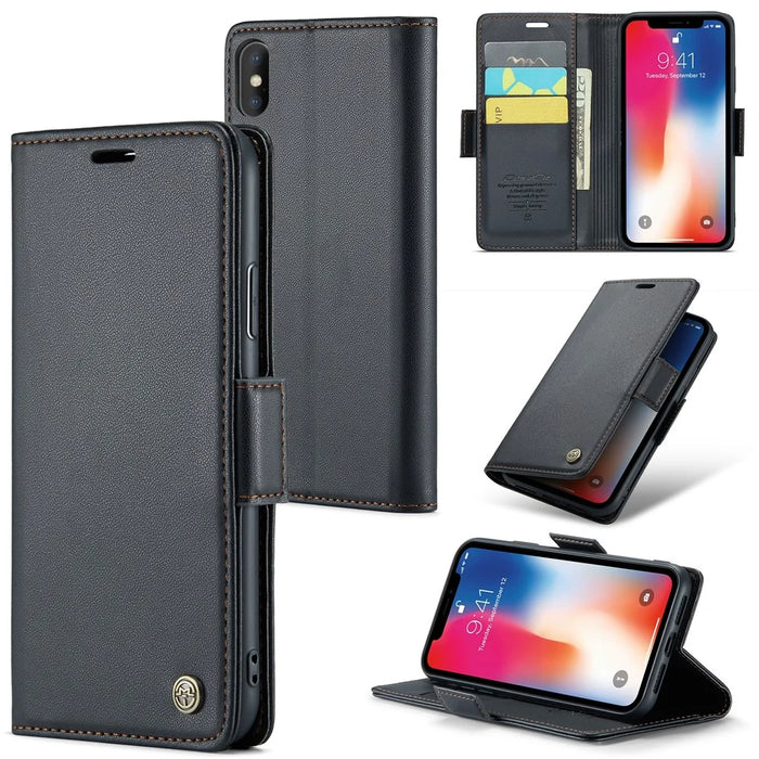 For iPhone XS Max Leather Case CASEME 023 RFID Blocking 3 Card Slot Mobile Cover - Black - 1