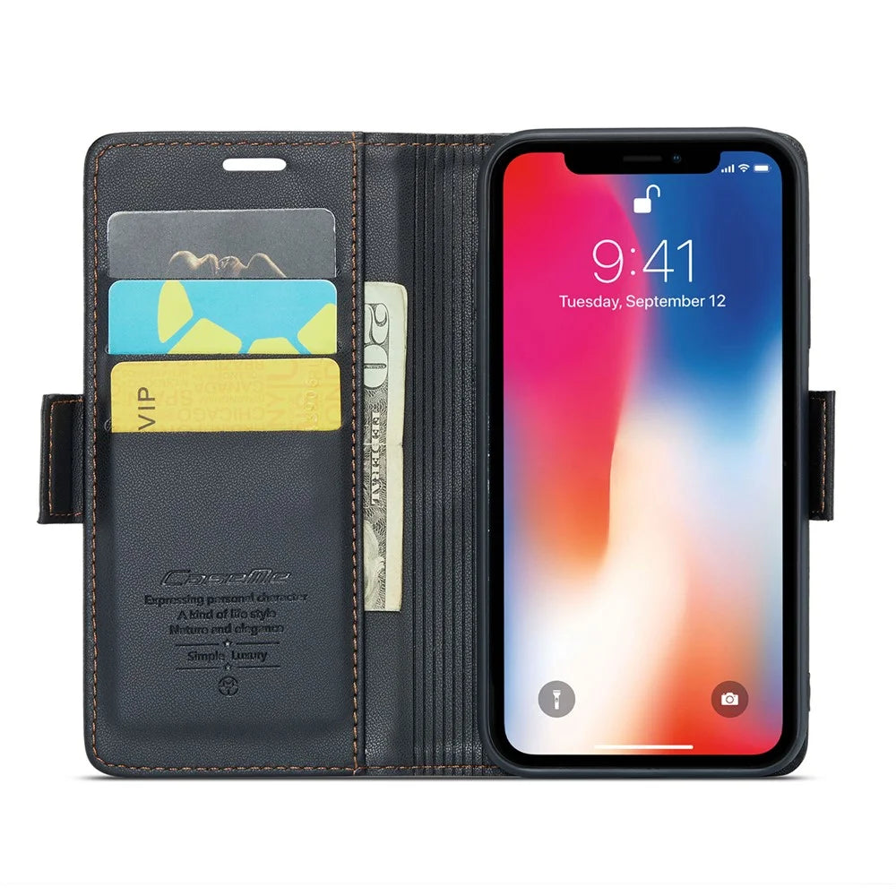 For iPhone XS Max Leather Case CASEME 023 RFID Blocking 3 Card Slot Mobile Cover - Black - 2
