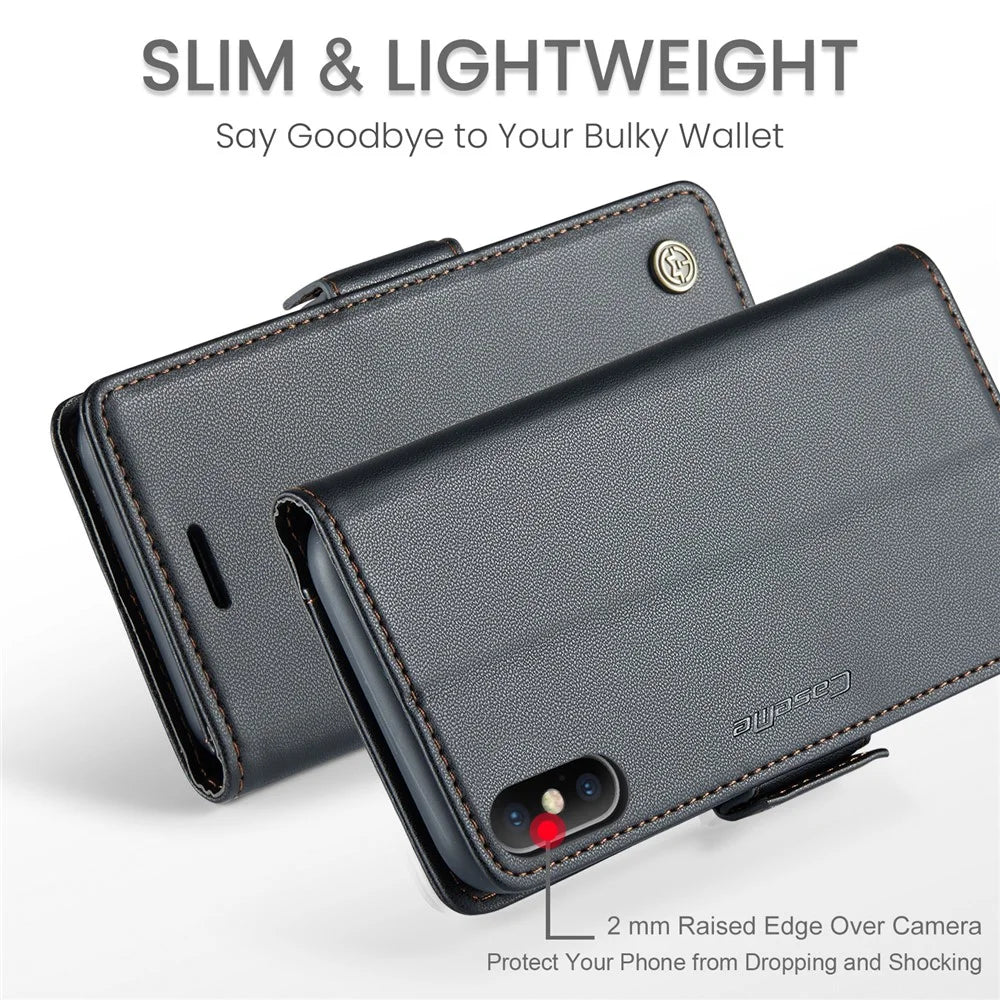 For iPhone XS Max Leather Case CASEME 023 RFID Blocking 3 Card Slot Mobile Cover - Black - 5