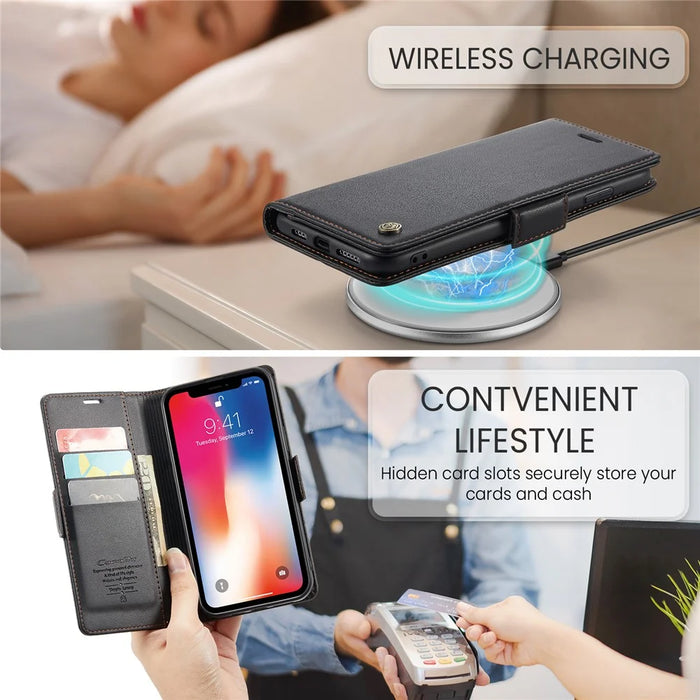 For iPhone XS Max Leather Case CASEME 023 RFID Blocking 3 Card Slot Mobile Cover - Black - 7