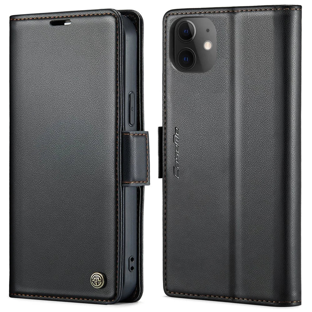 For iPhone 12 / 12 Pro Leather Case CASEME 023 RFID Blocking 3 Card Slot Mobile Cover - Black - 1