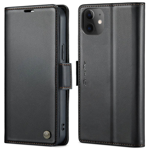 For iPhone 12 / 12 Pro Leather Case CASEME 023 RFID Blocking 3 Card Slot Mobile Cover - Black - 1