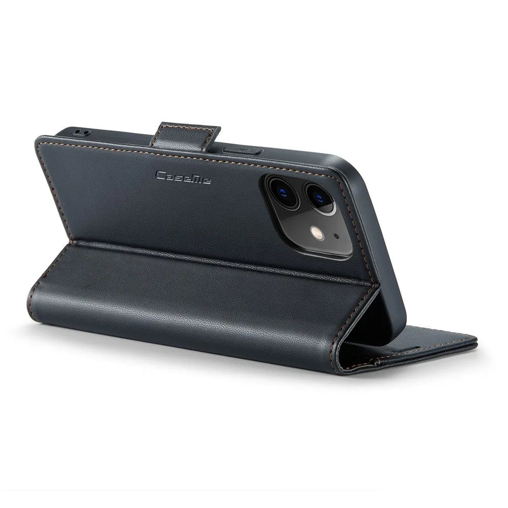 For iPhone 12 / 12 Pro Leather Case CASEME 023 RFID Blocking 3 Card Slot Mobile Cover - Black - 4