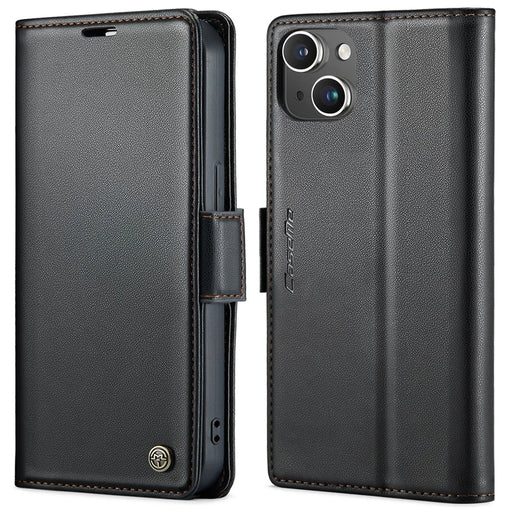 For iPhone 13 Leather Case CASEME 023 RFID Blocking 3 Card Slot Mobile Cover - Black - 1