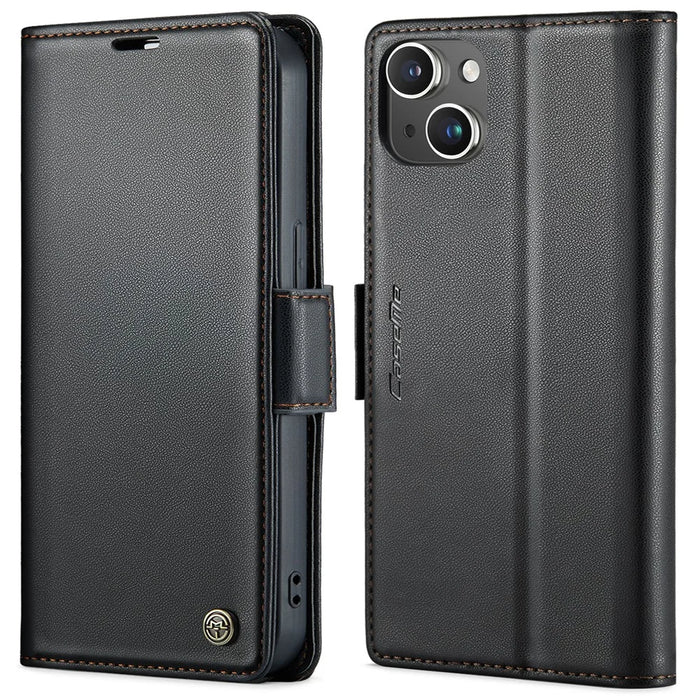For iPhone 13 Leather Case CASEME 023 RFID Blocking 3 Card Slot Mobile Cover - Black - 1