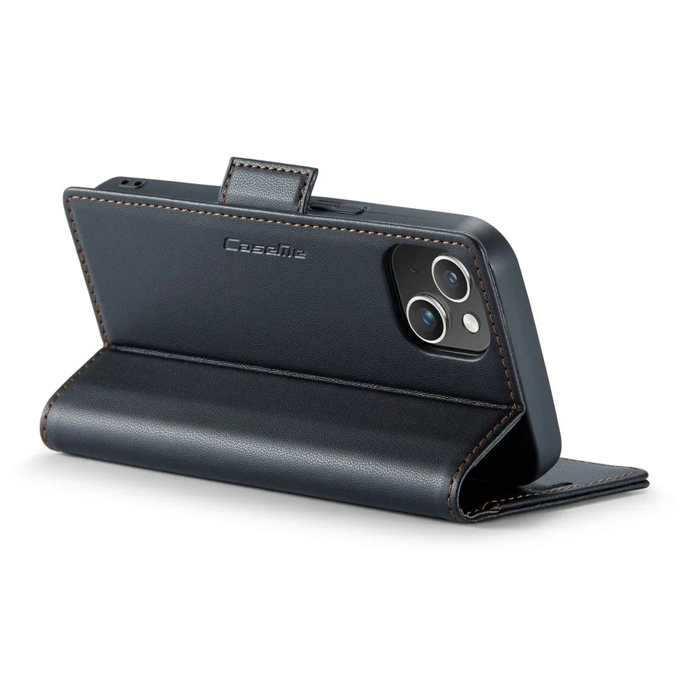 For iPhone 13 Leather Case CASEME 023 RFID Blocking 3 Card Slot Mobile Cover - Black - 4