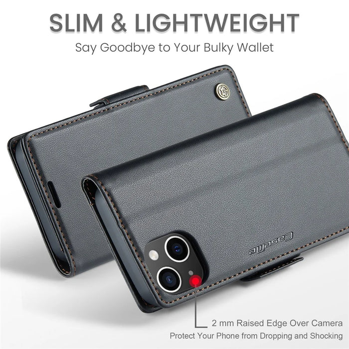 For iPhone 13 Leather Case CASEME 023 RFID Blocking 3 Card Slot Mobile Cover - Black - 5