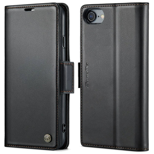 CASEME 023 Series For iPhone 6 / 6s / 7 / 8 / SE (2022) / (2020) Litchi Texture Leather Wallet Stand Case RFID Blocking Anti-drop Cover - Black - 1