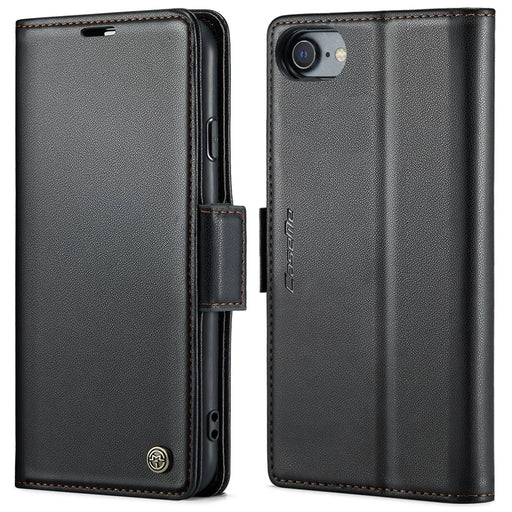 CASEME 023 Series For iPhone 6 / 6s / 7 / 8 / SE (2022) / (2020) Litchi Texture Leather Wallet Stand Case RFID Blocking Anti-drop Cover - Black - 1
