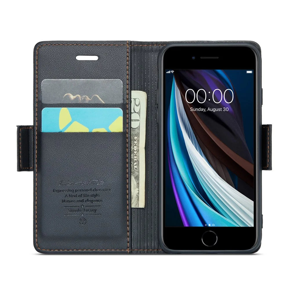 CASEME 023 Series For iPhone 6 / 6s / 7 / 8 / SE (2022) / (2020) Litchi Texture Leather Wallet Stand Case RFID Blocking Anti-drop Cover - Black - 2