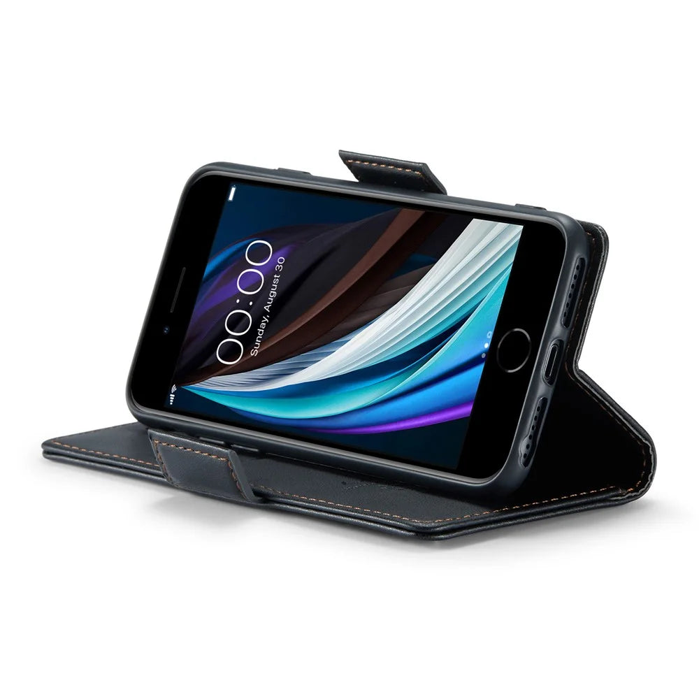 CASEME 023 Series For iPhone 6 / 6s / 7 / 8 / SE (2022) / (2020) Litchi Texture Leather Wallet Stand Case RFID Blocking Anti-drop Cover - Black - 3