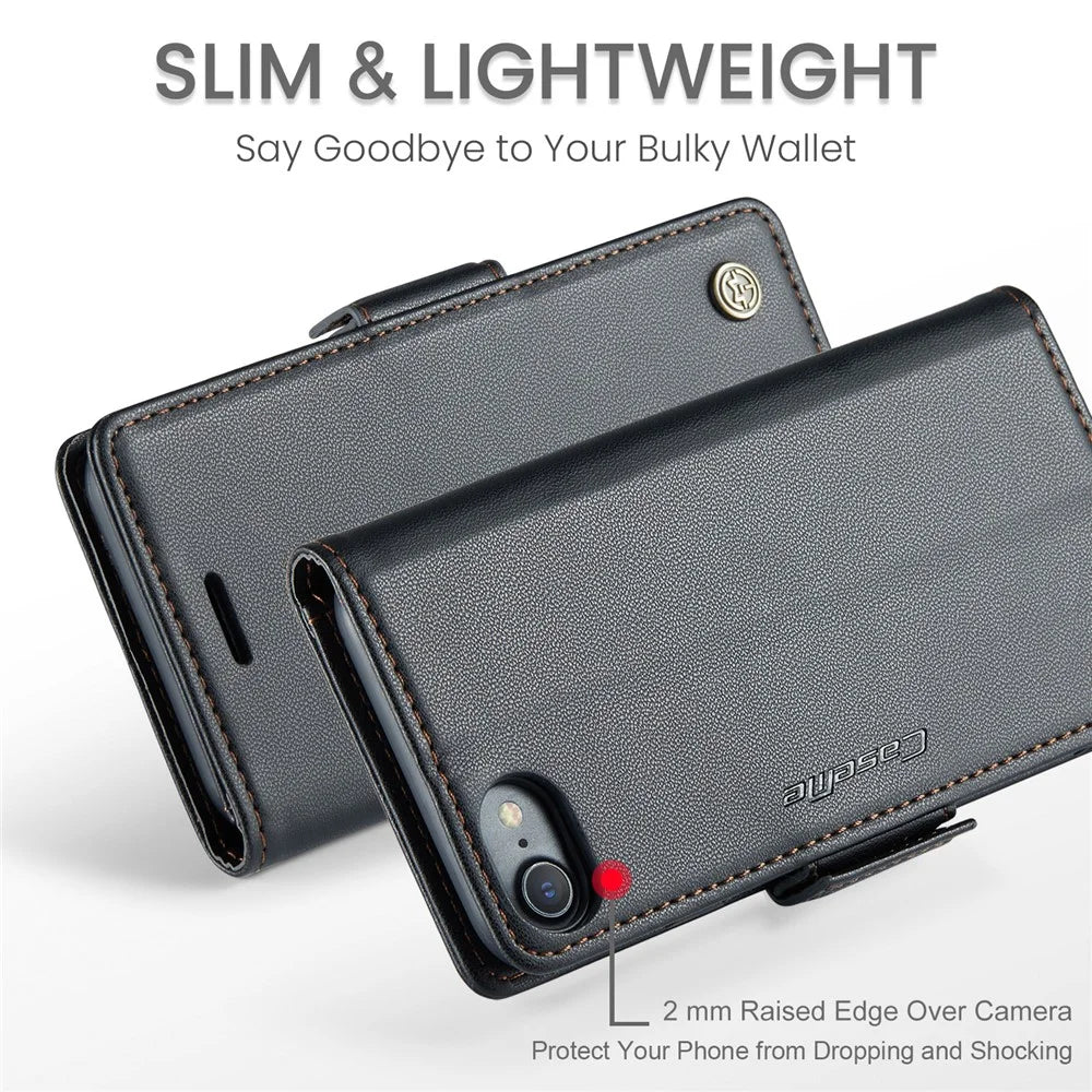 CASEME 023 Series For iPhone 6 / 6s / 7 / 8 / SE (2022) / (2020) Litchi Texture Leather Wallet Stand Case RFID Blocking Anti-drop Cover - Black - 5
