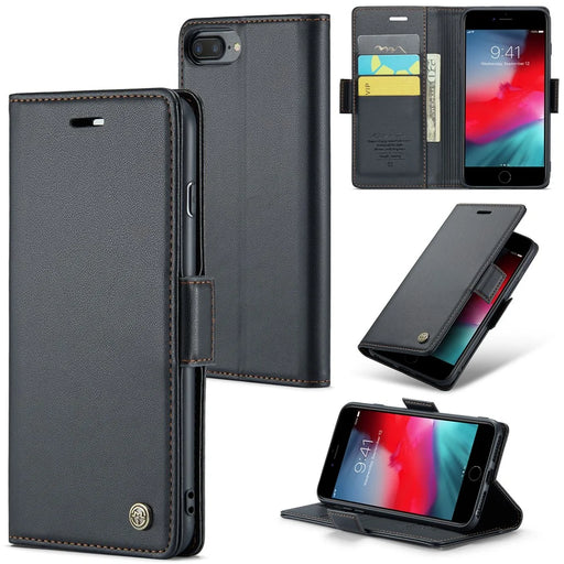 For iPhone 6 Plus / 6s Plus / 7 Plus / 8 Plus Leather Case CASEME 023 RFID Blocking 3 Card Slot Mobile Cover - Black - 1