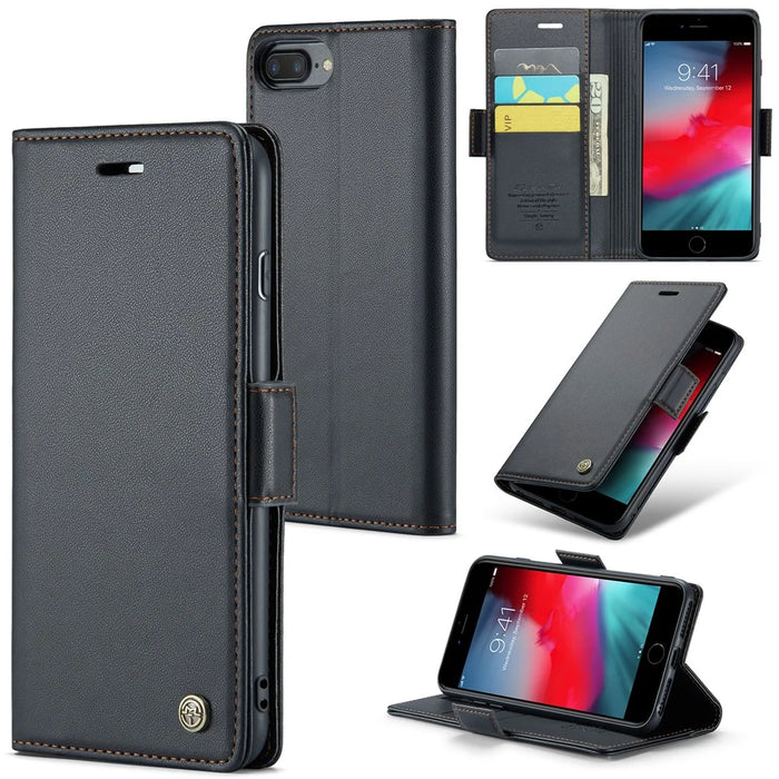For iPhone 6 Plus / 6s Plus / 7 Plus / 8 Plus Leather Case CASEME 023 RFID Blocking 3 Card Slot Mobile Cover - Black - 1