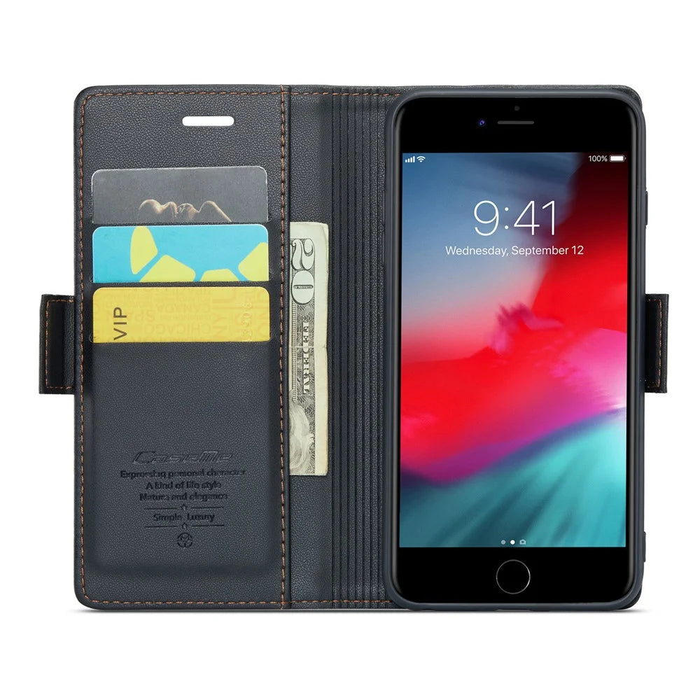 For iPhone 6 Plus / 6s Plus / 7 Plus / 8 Plus Leather Case CASEME 023 RFID Blocking 3 Card Slot Mobile Cover - Black - 2