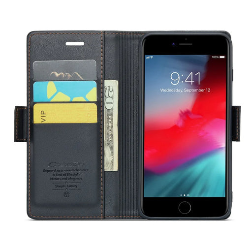 For iPhone 6 Plus / 6s Plus / 7 Plus / 8 Plus Leather Case CASEME 023 RFID Blocking 3 Card Slot Mobile Cover - Black - 2