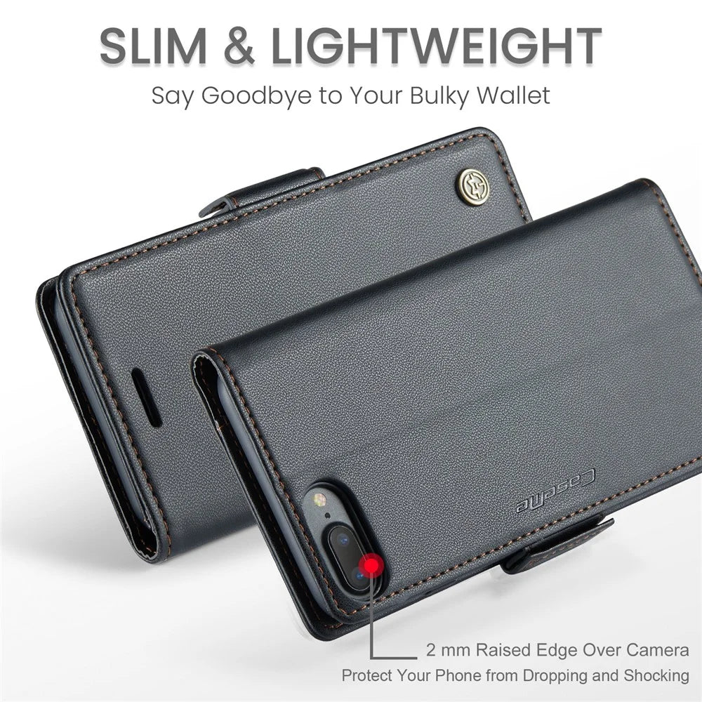 For iPhone 6 Plus / 6s Plus / 7 Plus / 8 Plus Leather Case CASEME 023 RFID Blocking 3 Card Slot Mobile Cover - Black - 5