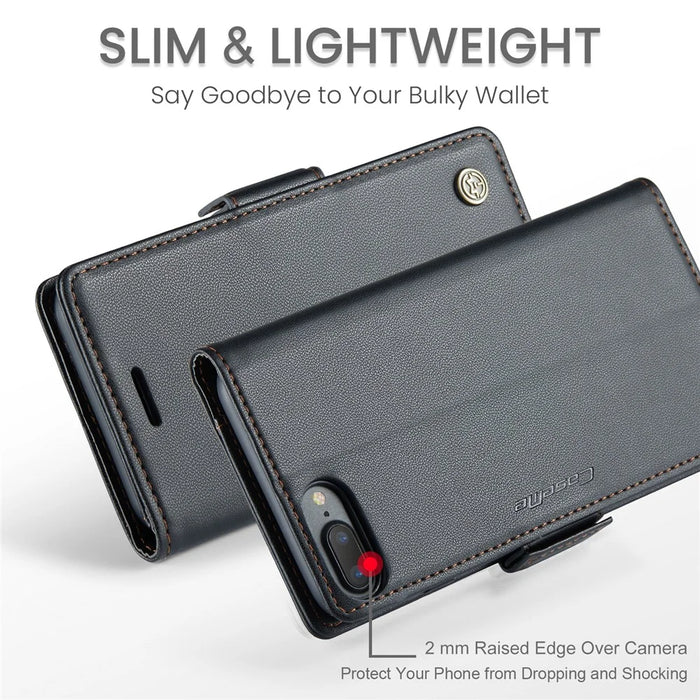 For iPhone 6 Plus / 6s Plus / 7 Plus / 8 Plus Leather Case CASEME 023 RFID Blocking 3 Card Slot Mobile Cover - Black - 5