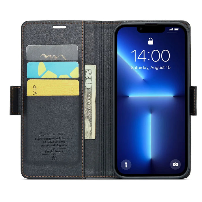 For iPhone 13 Pro Leather Case CASEME 023 RFID Blocking 3 Card Slot Mobile Cover - Black - 2