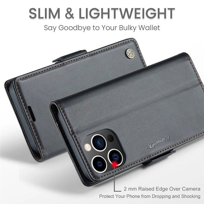 For iPhone 13 Pro Leather Case CASEME 023 RFID Blocking 3 Card Slot Mobile Cover - Black - 5