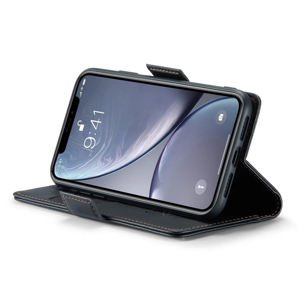 For iPhone XR Leather Case CASEME 023 RFID Blocking 3 Card Slot Mobile Cover - Black - 3