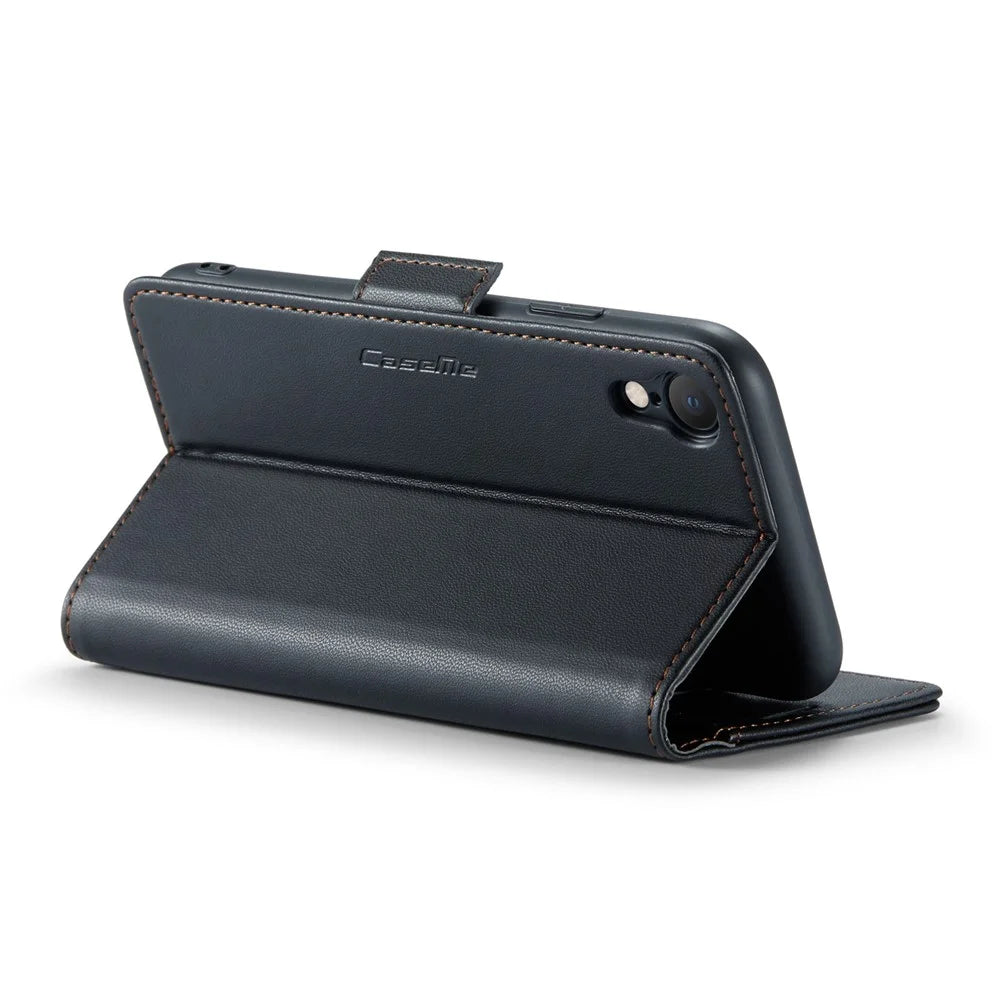 For iPhone XR Leather Case CASEME 023 RFID Blocking 3 Card Slot Mobile Cover - Black - 4