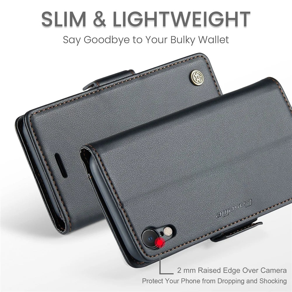 For iPhone XR Leather Case CASEME 023 RFID Blocking 3 Card Slot Mobile Cover - Black - 5