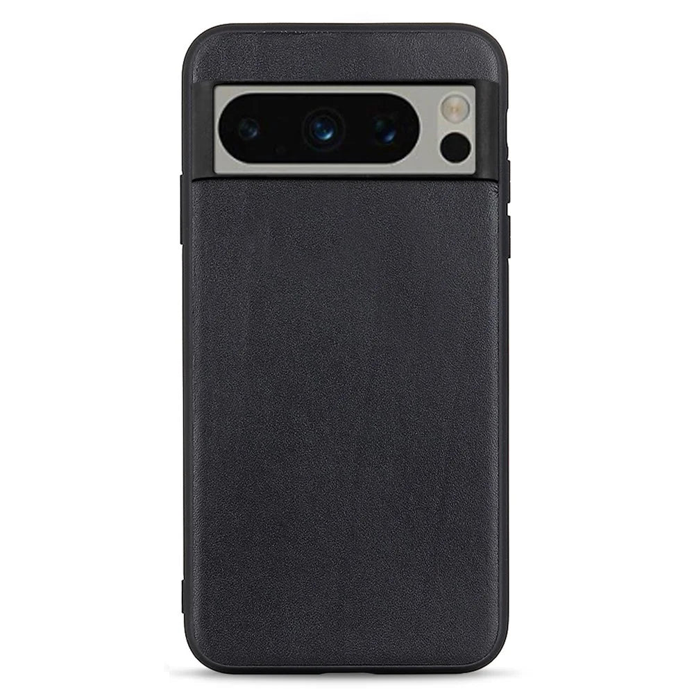 Phone Case for Google Pixel 8 Pro Textured Genuine Cowhide Leather Coated TPU Phone Cover - Black - 1