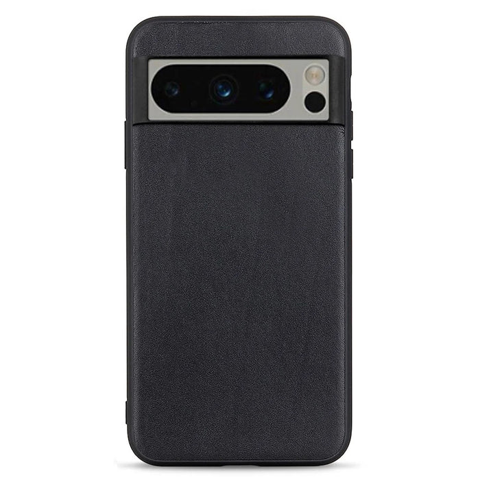 Phone Case for Google Pixel 8 Pro Textured Genuine Cowhide Leather Coated TPU Phone Cover - Black - 1