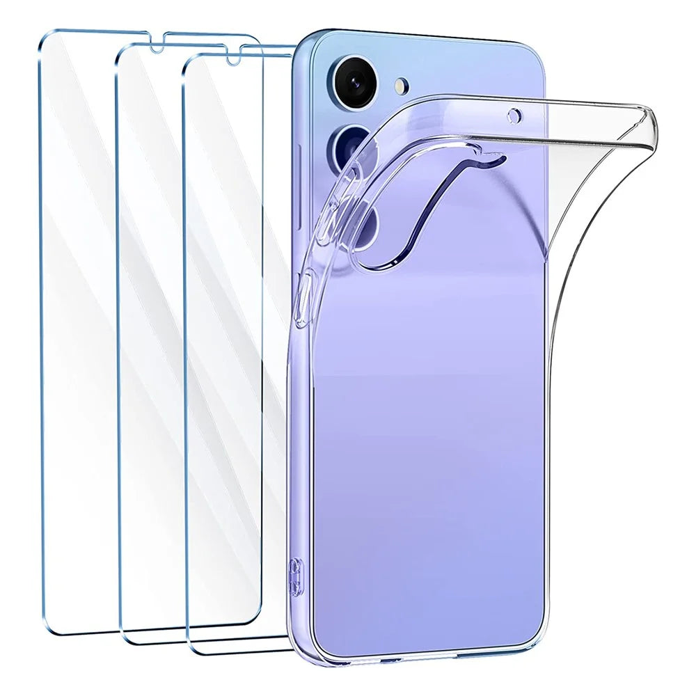 For Samsung Galaxy A54 5G Clear TPU Phone Case with 3Pcs 2.5D Arc Edge Tempered Glass Screen Film - 1